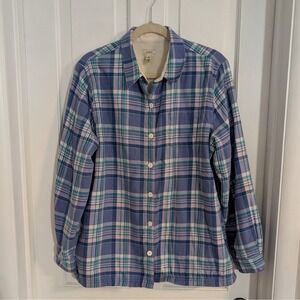 VTG LL Bean Womens Fleece Lined Plaid Shacket Jacket LARGE Chore Coat Work Wear‎